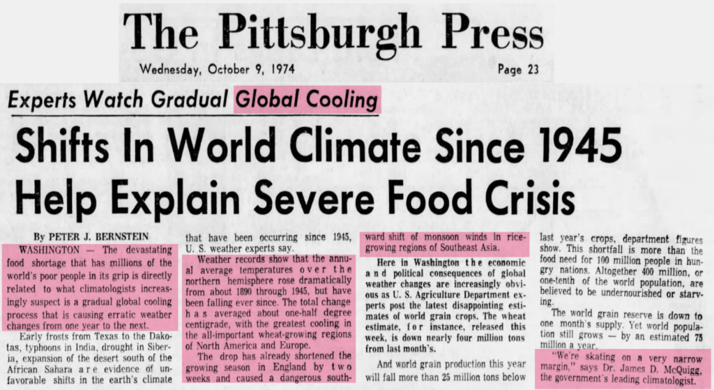 Flashback 1974: U.S. Government’s Top Climatologist Said ‘Global Cooling’ Threatened Us With ‘Severe Food Crisis’
