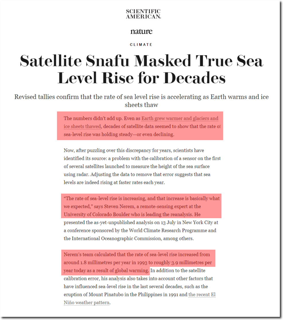 Here we go again: Satellite sea level data ‘adjusted’ to show acceleration – ‘Climate Mafia At Work On Sea Level’